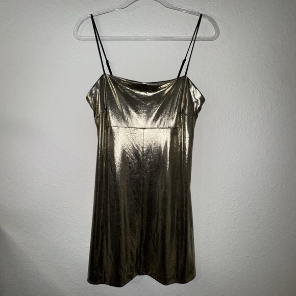 Urban Outfitters Silence + Noise Drita Dress Women’s L Gold Metallic Mini Slip - Picture 1 of 9